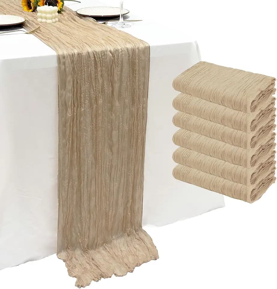 6Pack Beige Cheesecloth Table Runner 20 x 120 inch Gauze Table Runner