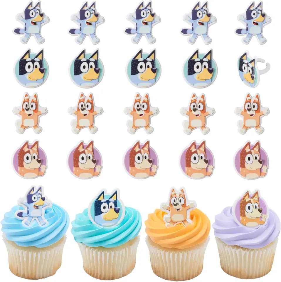 Bluey So Much Fun Cupcake Decoration Toppers | 24 Pack Party Cake Rings