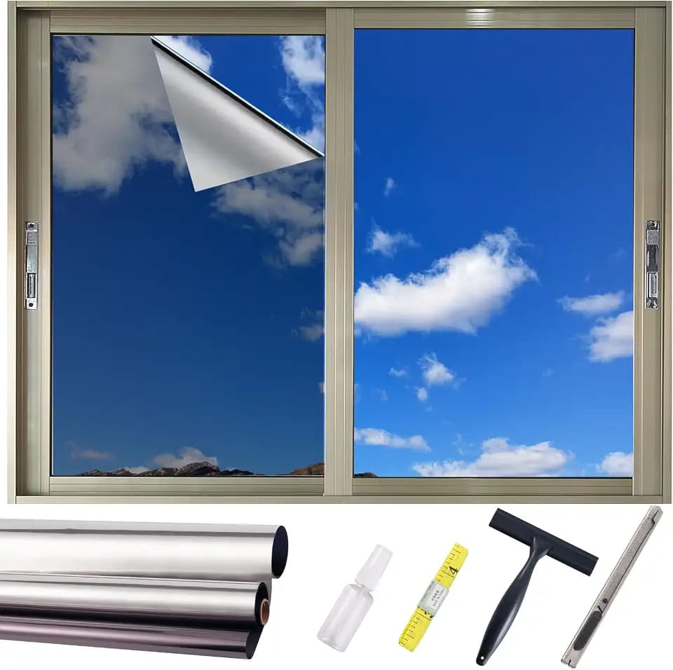 One Way Window Film, Static Cling Heat Reflective Window Tint, No Glue Removable Privacy Glass Sticker, UV IR Blocking Anti-Glare Heat Insulation Film for Home Office Indoor Glass