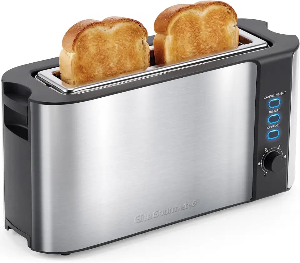 Elite Gourmet 2-Slice Slim Toaster, 1 Long Slot, Extra-Wide, Warming Rack