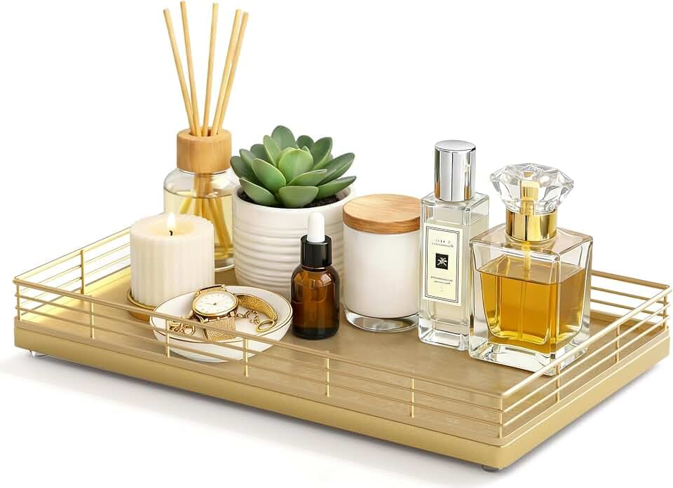 Bathroom Vanity Tray, 13" x 8" Oak Decorative Wooden Tray for Countertop
