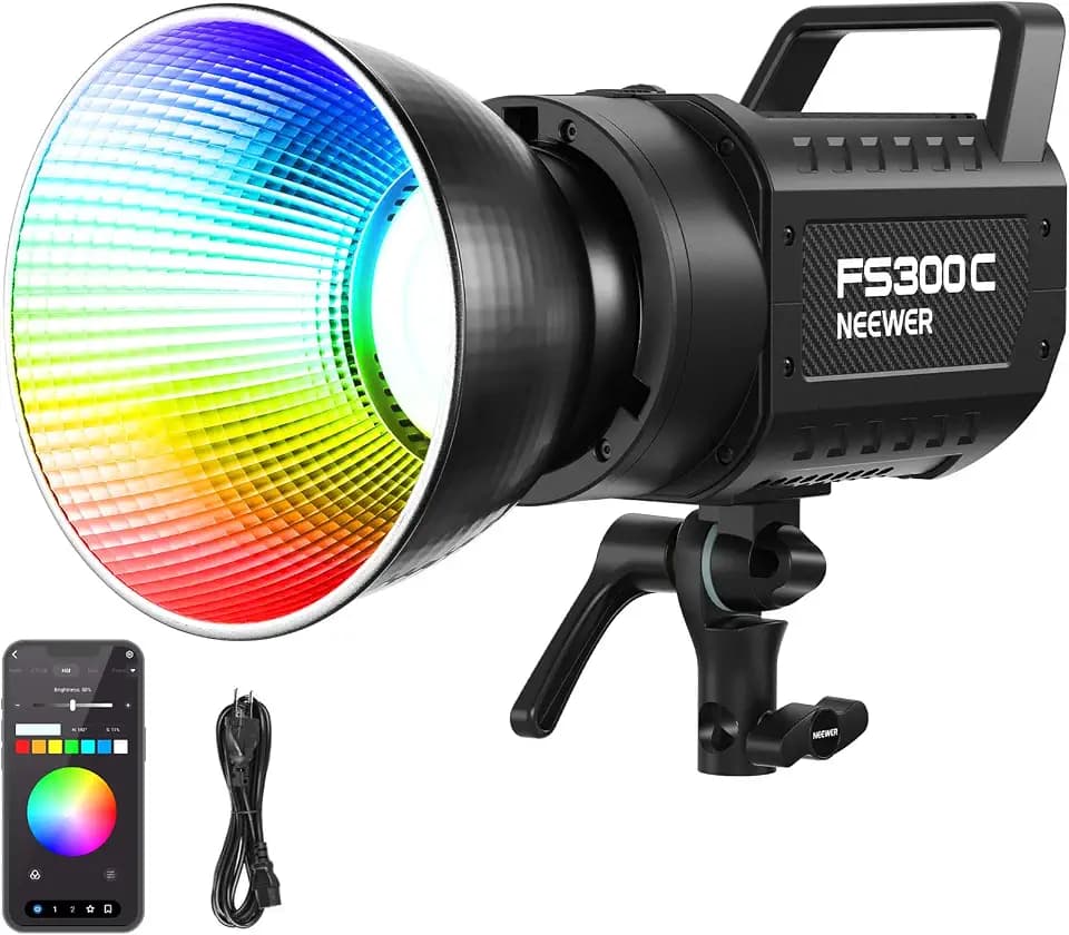 NEEWER 300W RGB LED Videolicht mit APP/2.4G Steuerung, 17 Effekte, 2500K-7500K 29000lux/1m COB Dauerlicht, CRI95+/TLCI97+ Bowens Mount für Studiofotografie und Videoaufnahmen, FS300C