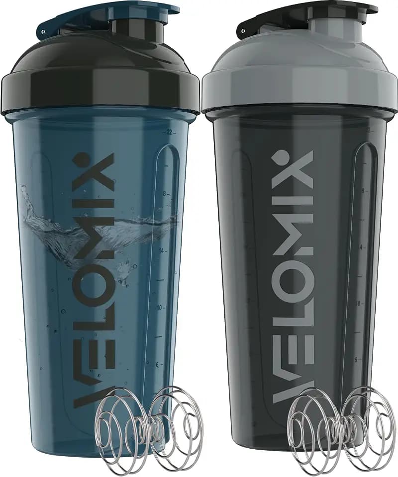 VELOMIX 2 Pack 28oz Protein Shaker Bottle for Protein Mixes, ColorBurst