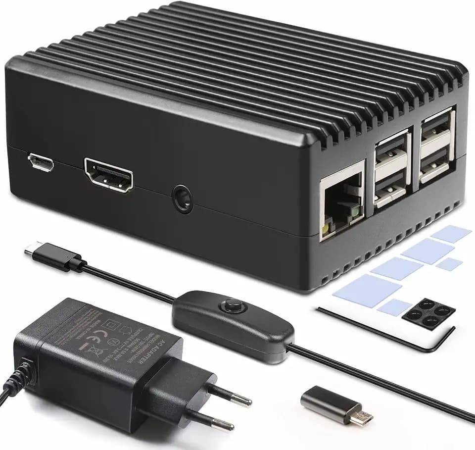 Miuzei Alu Gehäuse für Raspberry Pi 3B+/3B, Passivkühlung, 5,1V 3A Netzteil