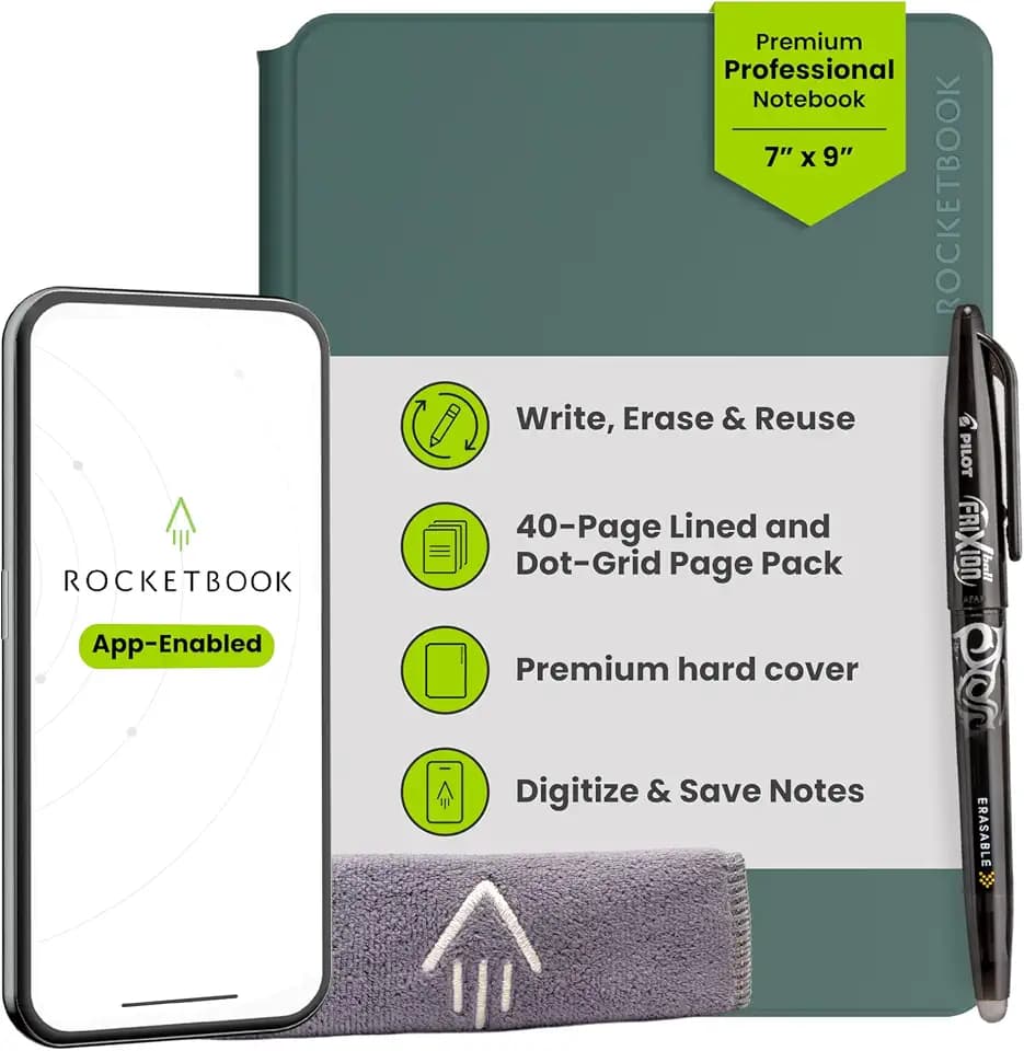Rocketbook Pro Smart Reusable Notebook, Executive 7x9, Green