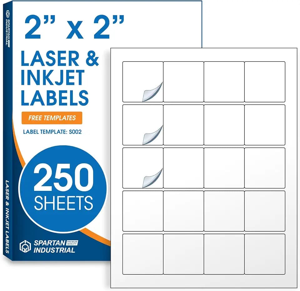 2" X 2" Matte White Printable Labels (250 Sheets, 5000 Stickers)