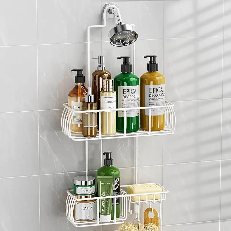 Epicano Shower Caddy Hanging Over Head, White,Stainless Steel