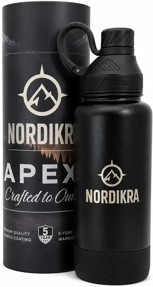 Insulated Stainless Steel Water Bottle, Leakproof, 32oz, Black