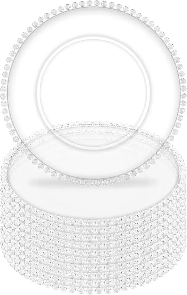 10Pcs Clear Charger Plates Bulk Wedding - 13" Premium Clear Plastic Chargers with Beaded Rim,Transparent Decorative Dinner Charger Plates for Events & Parties