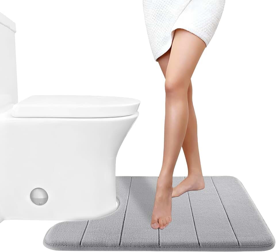 Yimobra Memory Foam Toilet Bath Mat U-Shaped, Commode Contour Rug, Soft and Comfortable, Super Water Absorption, Non-Slip, Thick, Machine Wash and Easier to Dry for Bathroom, 24 X 20 Inches, Grey