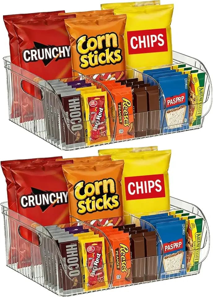 2 Pack Large Snack Organizer for Countertop, Clear Snack Storage Bin