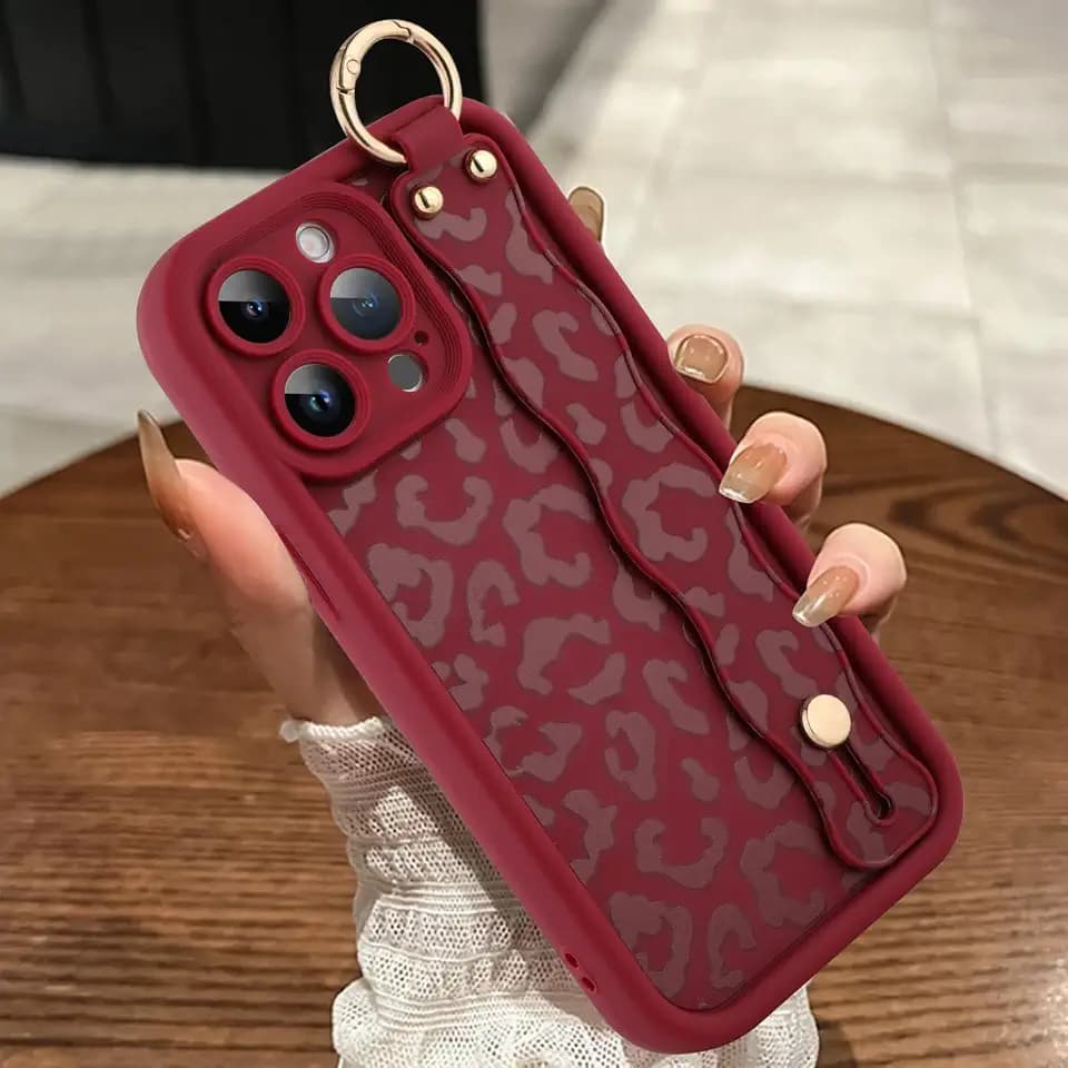 MOWIME Compatible with iPhone 15 Pro Max Case with Wrist Strap, Wine Red