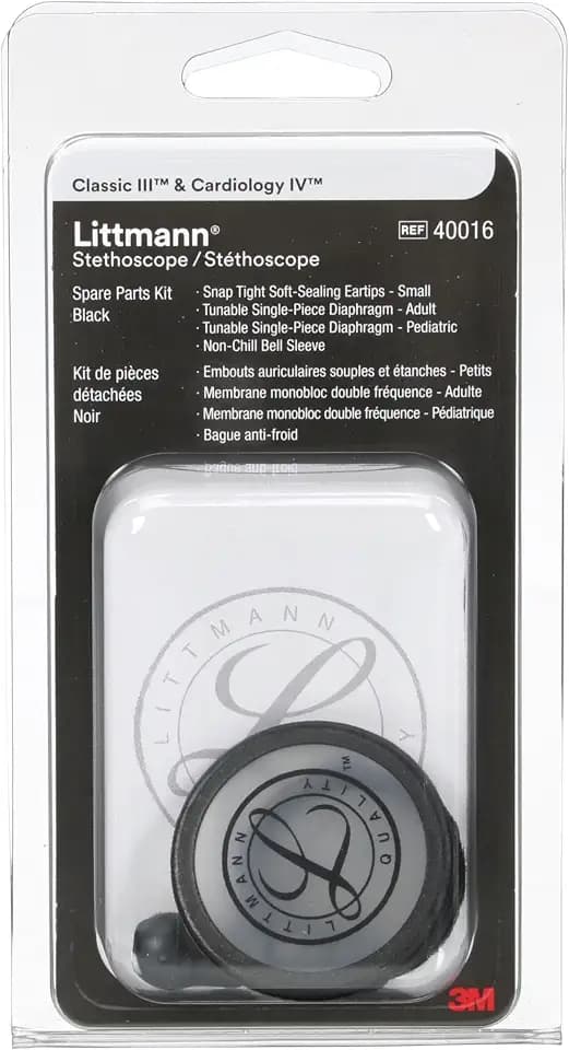 3M Littmann Stethoscope Spare Parts Kit, Black, Stainless Steel, Compatible with Classic III, Cardiology IV, CORE Digital, 40016