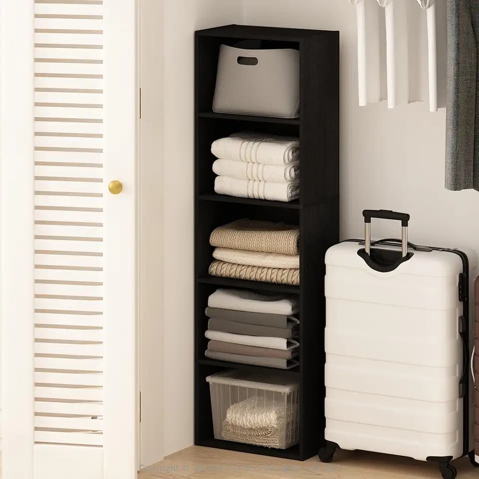 Furinno Reed Closet Organizers and Storage, 5-Tier Closet Organizer, Open Shelf Closet Storage, for Wardrobe, Bedroom, Living Room, Blackwood