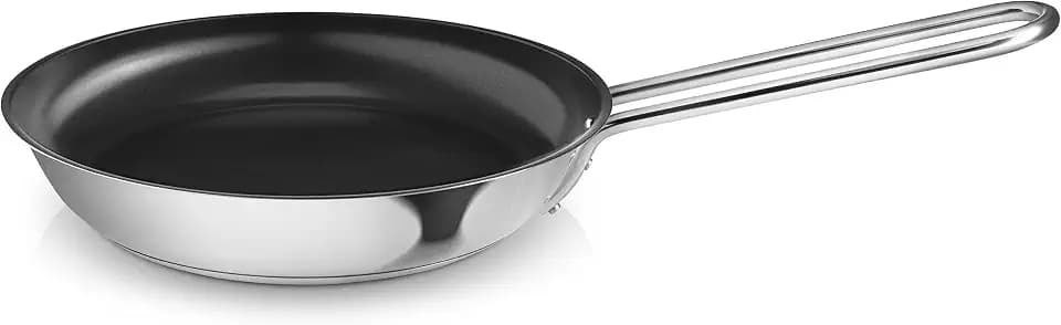 Eva Trio Stainless Steel Frying Pan 20 cm Ceramic Slip-Let® Non-Stick Coating Perfect All-Round Frying Pan for Daily Cooking Polished Steel