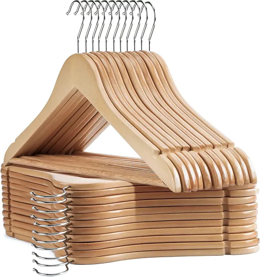 Wooden Hangers 30 Pack Clothes Hanger for Daily Used,Coat Hangers for Closet,Heavy Duty Wood Hanger for Suit, Shirts, Jackets, Dress, Pant (Light Natural)