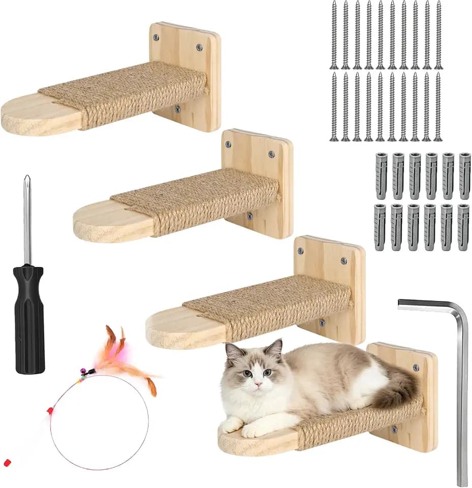4er Set Katzentreppe Wand 21mm Massivholz Kletterstufen Katzenzubehör