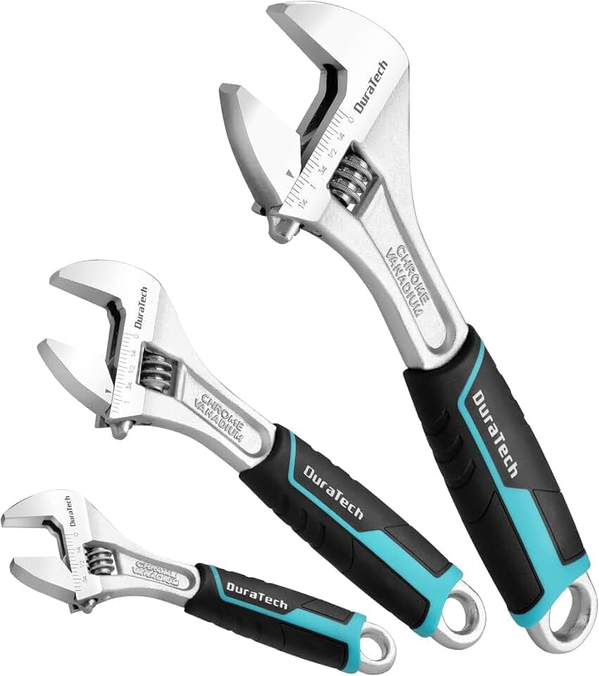DURATECH 3 PCS Adjustable Wrench Set, 6", 8" & 10" Wide Jaw Wrenches