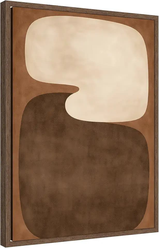 Kate and Laurel Framed Canvas Wall Art Print Abstract Brown Shapes Minimalist by Laura Moss, 18 x 24 Sylvie Walnut Frame, Modern Contemporary, Abstract Art for Wall Decor