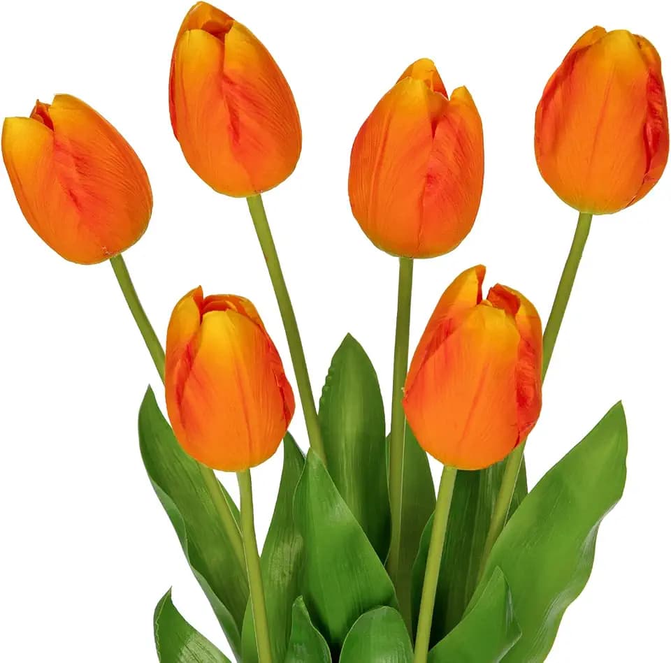 6PCS 23" Fake Tulip Flowers Artificial Orange Tulips Long Stem Faux Flower, Silk Flower Décor for Floral Arrangement Home Farmhouse Wedding Decoration
