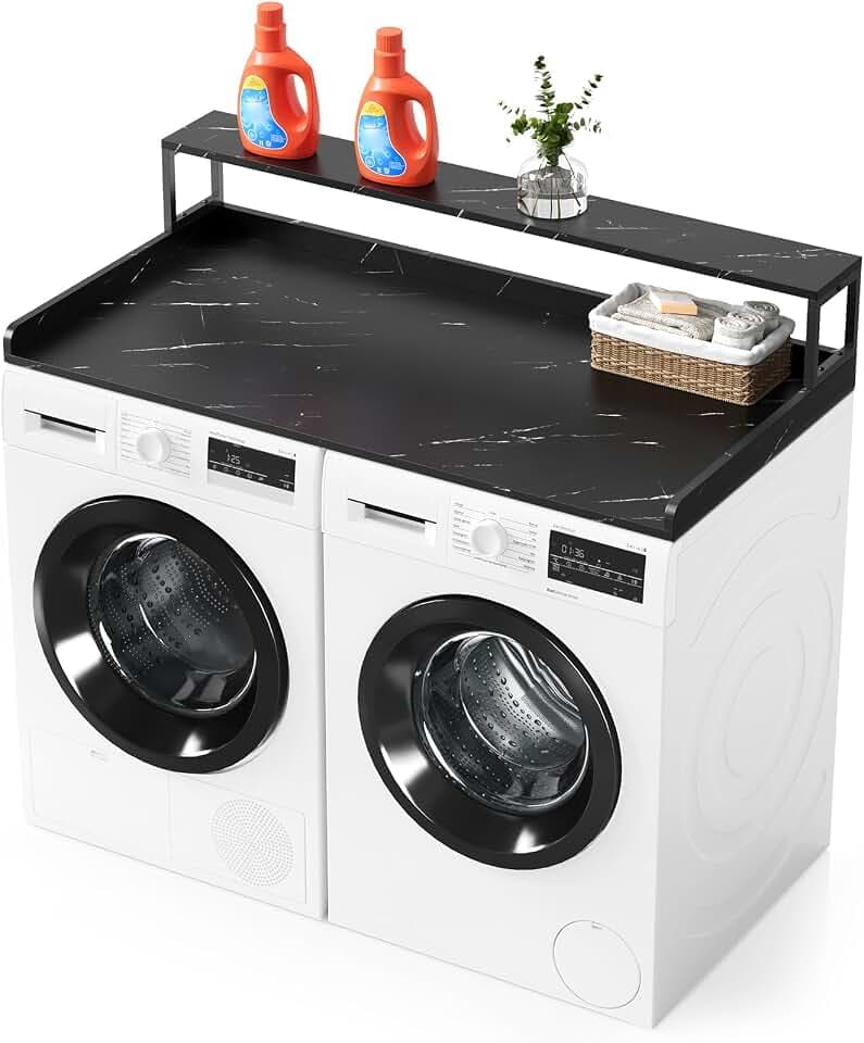 SpaceAid 2-Tier Washer Dryer Countertop, Laundry Topper with Rack Shelf 54" Width x 27.5" Depth x 10" Height Organizer Cover for Washer and Dryer Laundry Hamper Counter Storage (Black Marble)