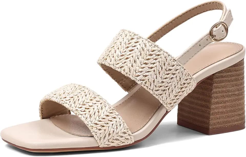 Ancomafio Women's Heeled Sandals Block Chunky Heels Summer Vacation Shoes