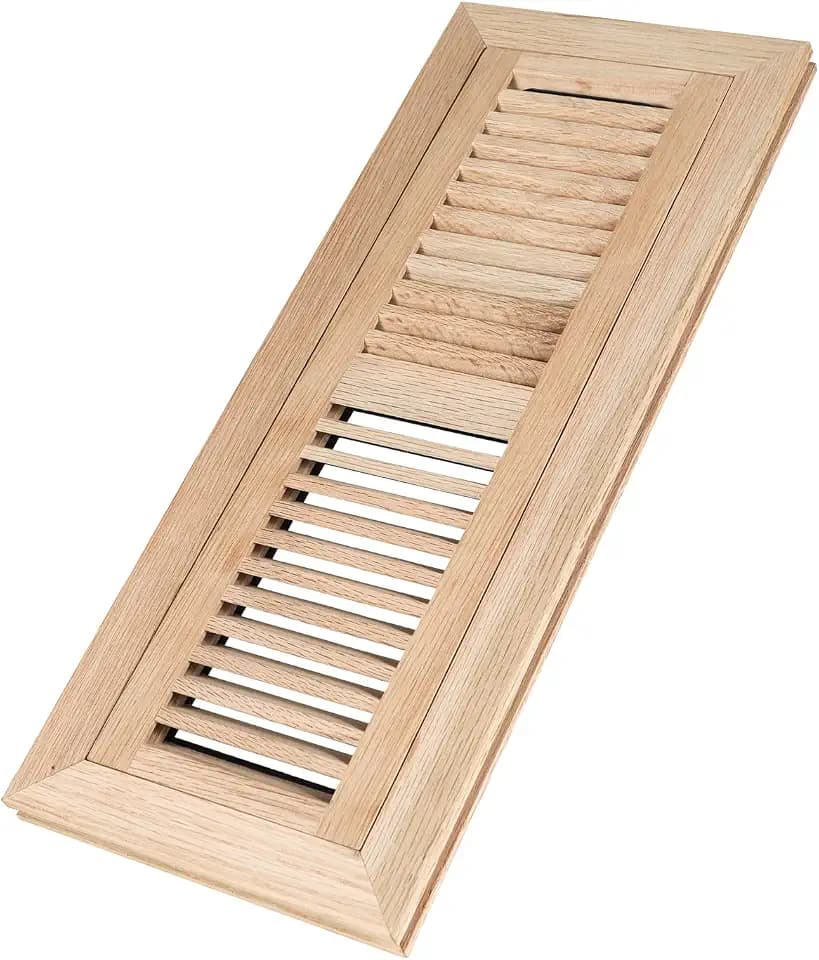 Red Oak Wood Floor Register, Flush Mount, 4x14 Inch with Damper, Unfinished