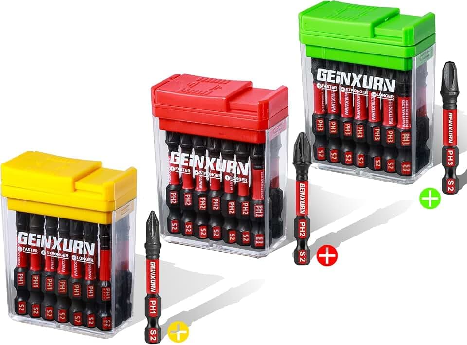 Geinxurn Impact Phillips Screwdriver Bits Set,45 Pcs 2" Magnetic(PH1/PH2/PH3) S2 Steel Multi Driver Bits with Storage Colorful Box
