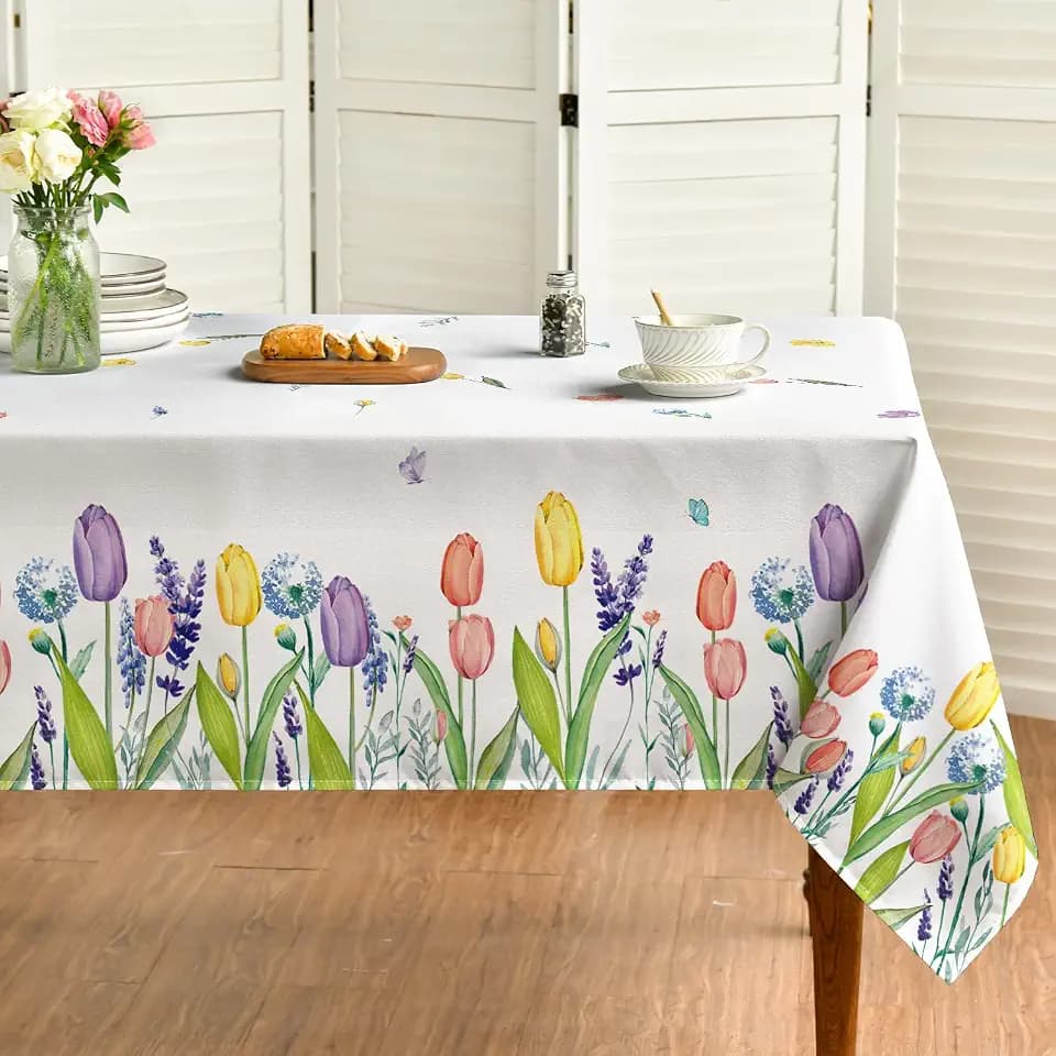 Horaldaily Spring Summer Tablecloth 60 x 84 Inch Rectangular Easter Tulip
