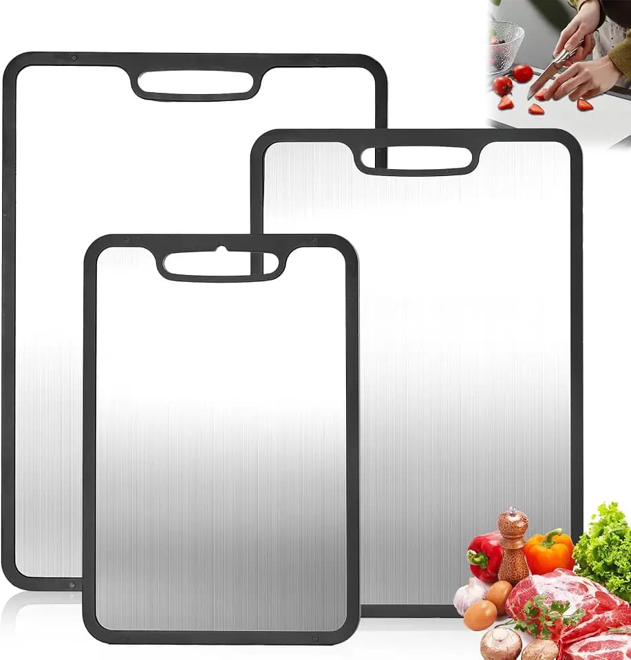 Titanium Cutting Board Set of 3, 360° Silicone Anti-Slip Edge