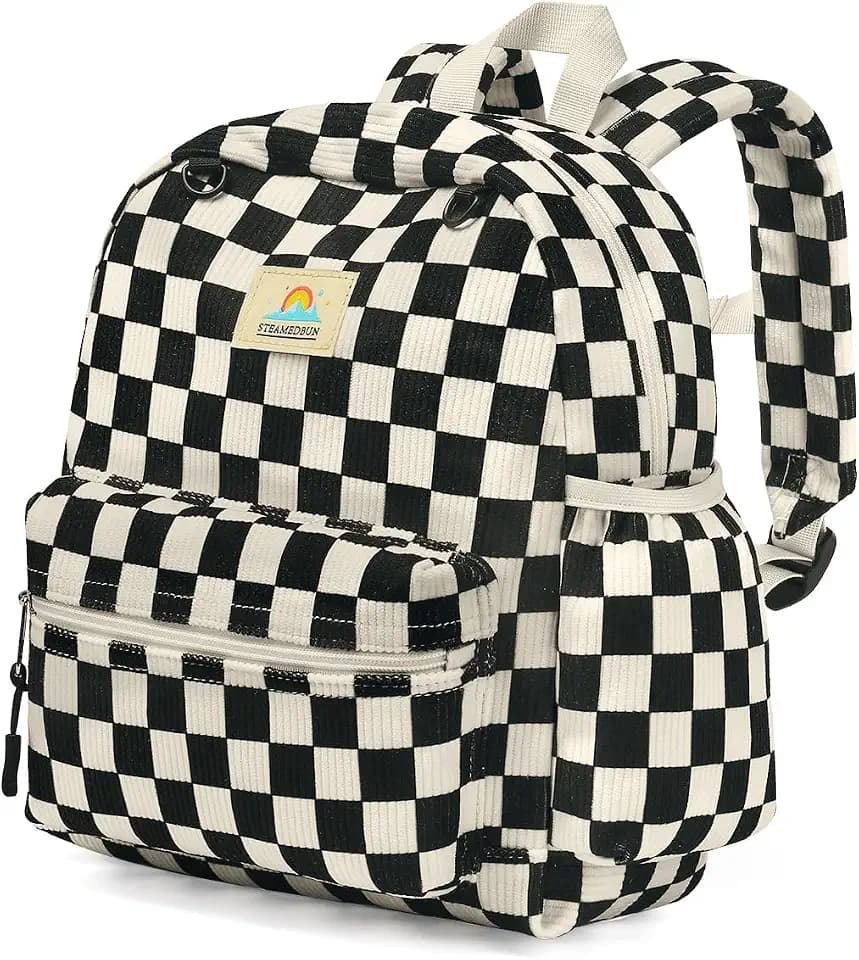 STEAMEDBUN Corduroy Toddler Backpack for Boys 2-4: Kids backpack for Boys Girls - 12 inch Preschool Kindergarten Backpacks - Checkered