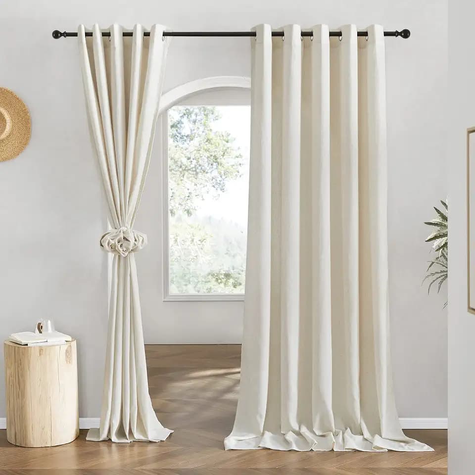 NICETOWN Linen Blend Sliding Door Curtains Extra Wide, Grommet Semi Sheer Vertical Drapes Privacy Added with Light Filtering for Bedroom/Living Room, Natural, W68 x L96, 2 Pieces