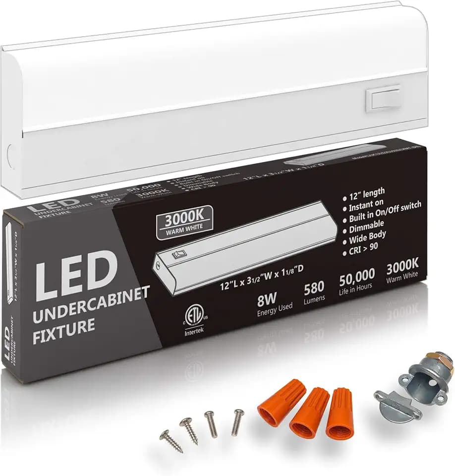 12" Hardwired Under Cabinet Lighting, 3000K Warm White, ETL 580lm Dimmable