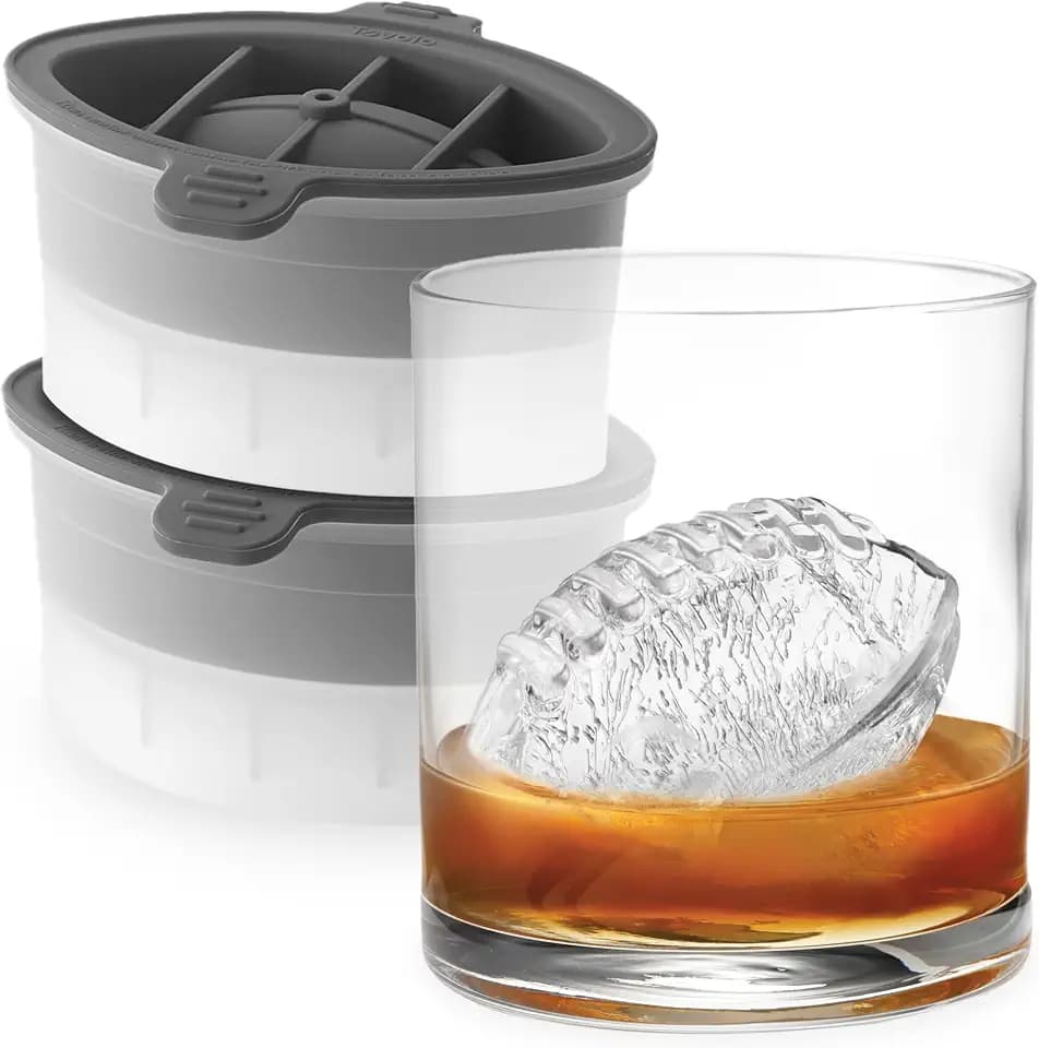 Tovolo Football Ice Cube Mold Pack of 2 Large Craft Ice Molds for Whiskey Bourbon Cocktails Drinks, Dishwasher Safe BPA Free Silicone Ice Mold Football Themed Gifts for Fans, Coaches, Men