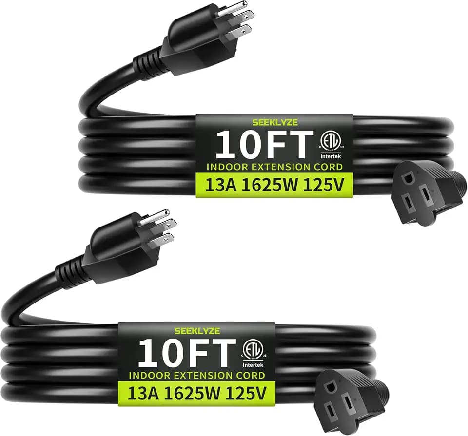 16/3 Black 10 FT (2Pack) Extension Cord Indoor for Appliances