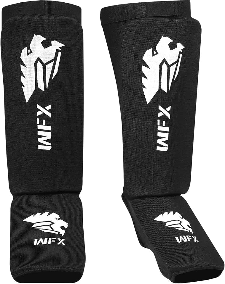 Shin Guards for Kickboxing, Leg and Instep Protection Pads, Muay Thai, MMA Training, Boxing, Sparring, elastically Padded Leg/Foot Protection for Martial Arts, Karate, BJJ, Taekwondo, Men's/Women's