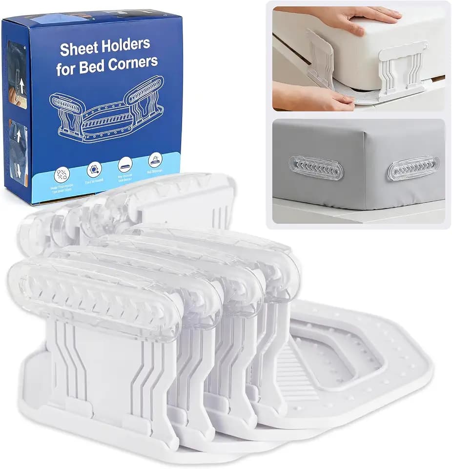 Bed Sheet Holder for Corners, 4PCS Bed Sheets Secure Corners Gripper, White