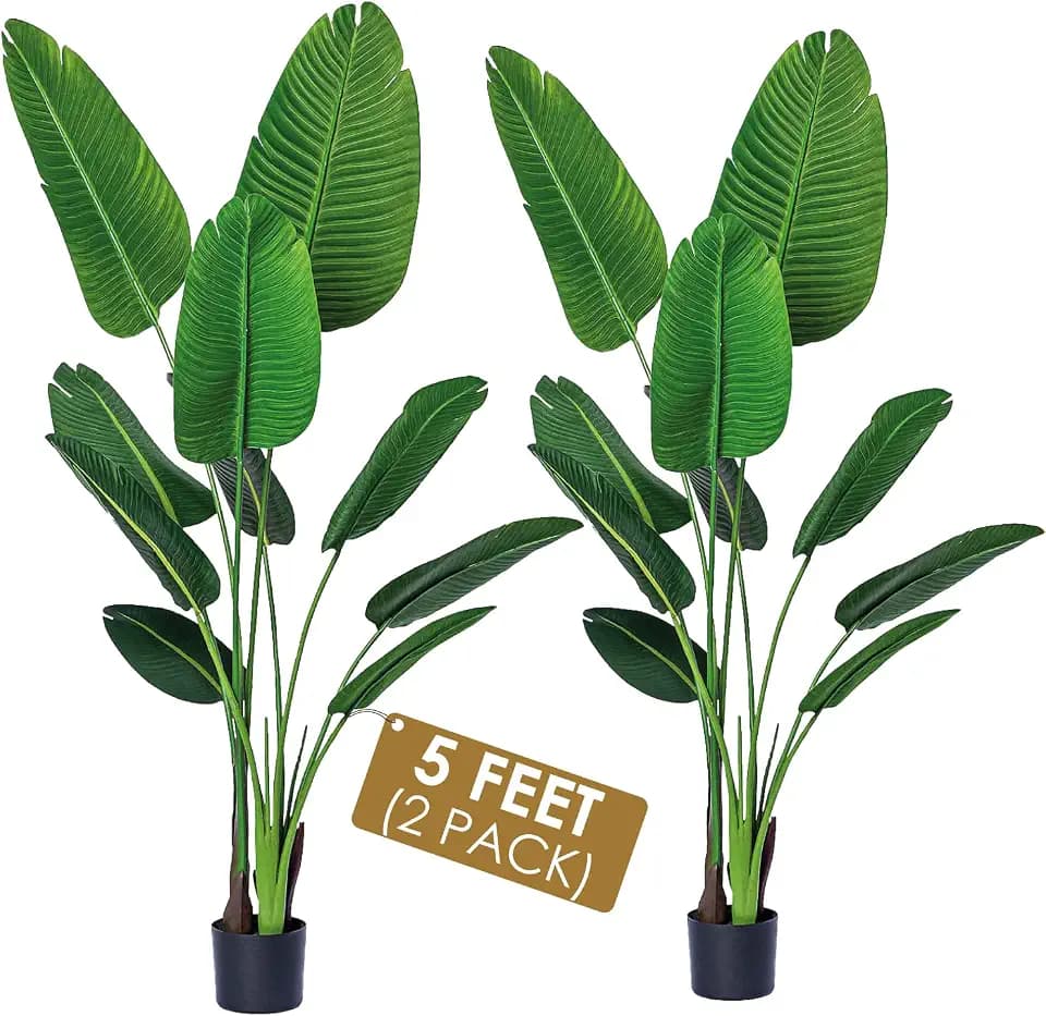 Bagari One 5 Foot Artificial Silk Bird of Paradise Palm Tree Potted Plant (2 Pcs)