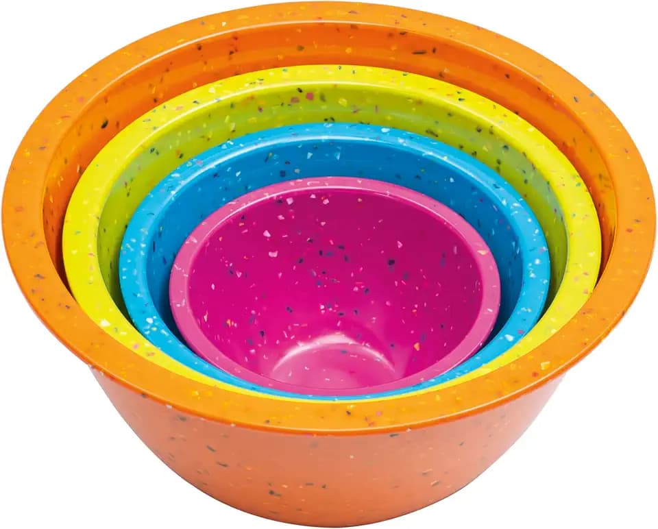 bzyoo Confetti Melamine 4 Piece Nesting Mixing Bowls Set, Colorful Vibrant