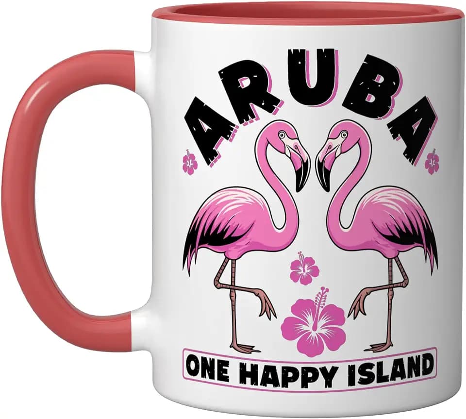 ARUBA One Happy Island Summer Family Vacation Ceramic Mug, Red/White, 11oz
