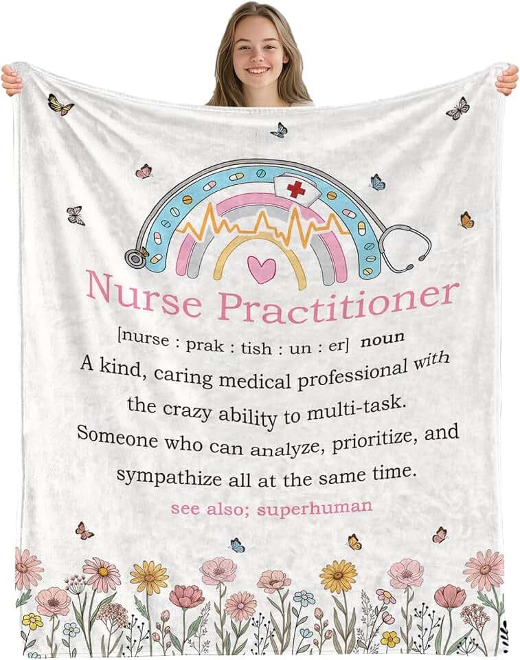 Wazzio Nurse Practitioner Throw Blanket, 60"x50" Nursing Student Grad Gift