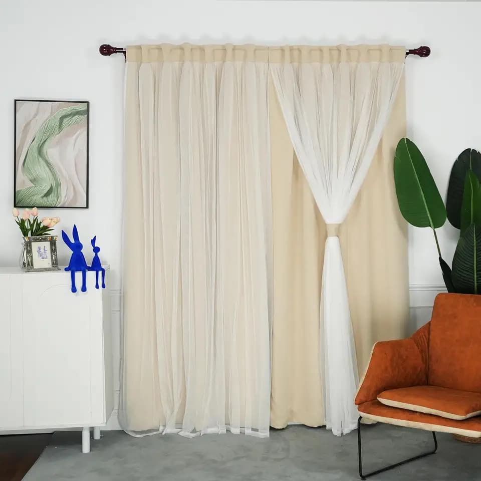 INLINAS Blackout Curtains with Sheer Overlay, Beige, 52x84 Inches