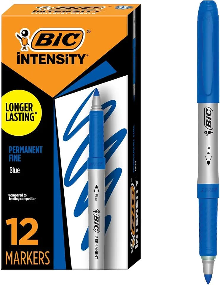 BIC Intensity Fineliner Marker Pen, Fine Point, Blue, 12-Count