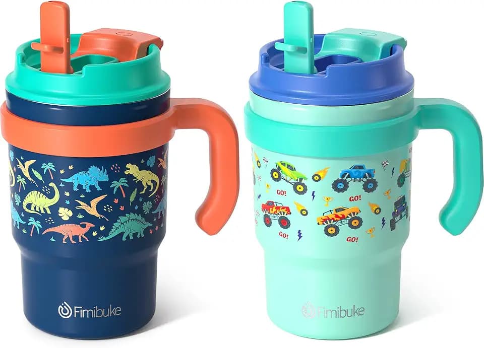 16oz Kids Insulated Tumbler w/Handle, 2 Pack Kids Toddler Water Bottle Cup