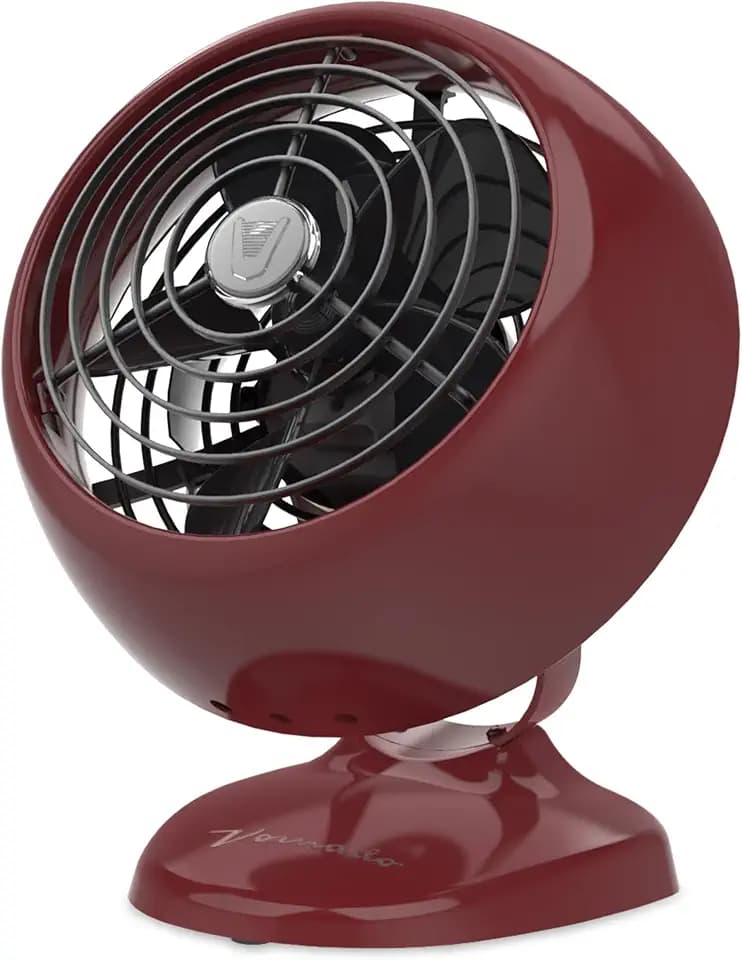 Vornado VFAN™ Mini Classic Vintage Metal Desk Fan, 2-Speed, Adjustable Tilt, Personal Air Circulator for Bedroom, Office, Dorm Room, Portable Quiet, Claret