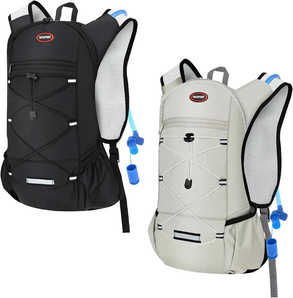 2 Pack Hydration Backpack Pack with 2L Hydration Bladders, TNYSPORT Lightweight Breathable Water Backpack with Multiple Pockets, Reinforced Shoulder Straps for Hiking, Running, Biking