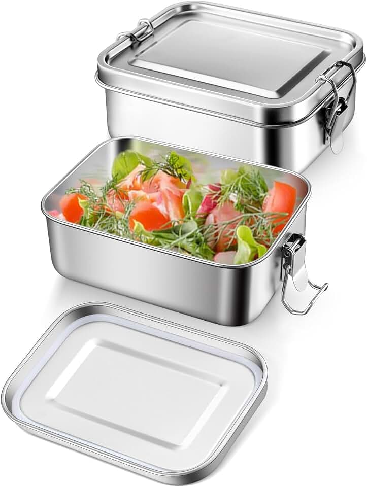 E-far 2 Pack Stainless Steel Bento Box, Mini 18.6oz/550ml Metal Lunch Box
