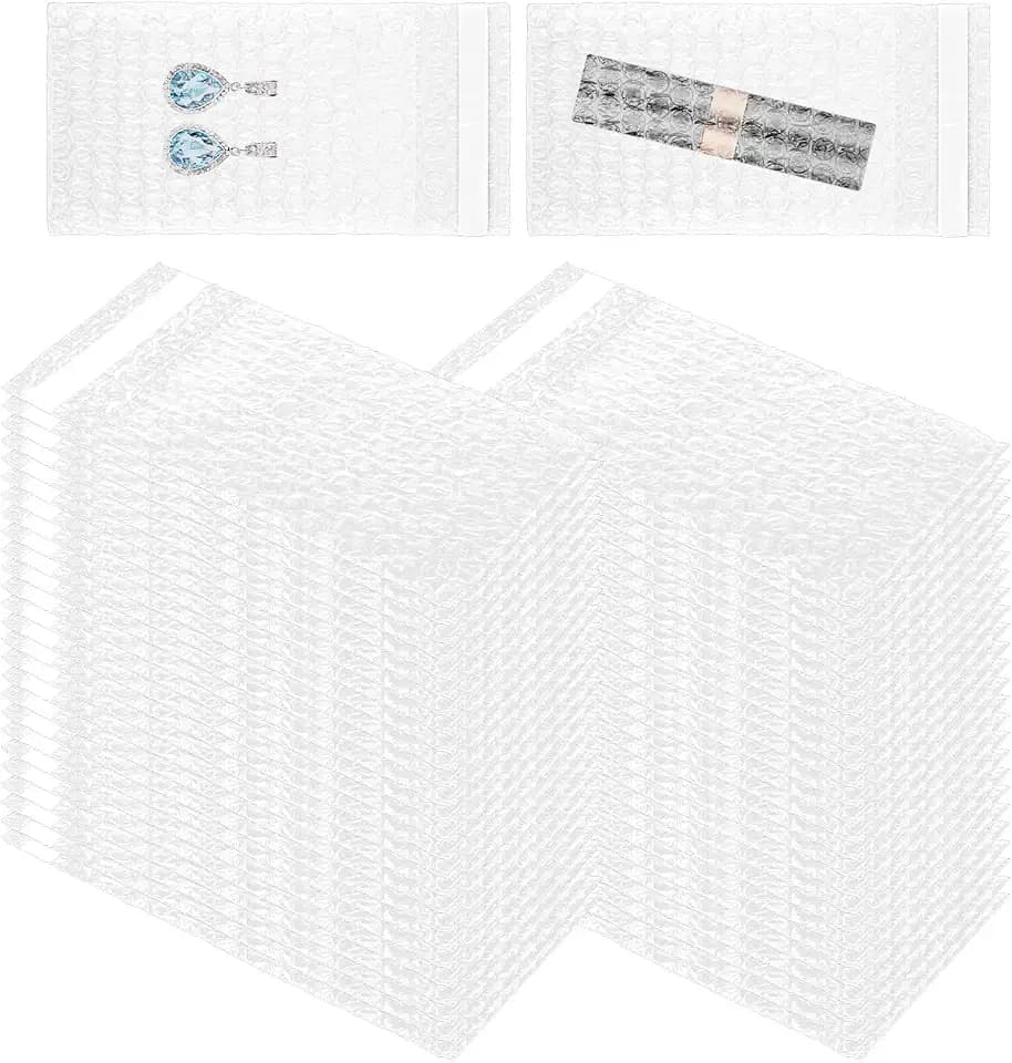 300pcs Clear Self-Sealing Bubble Wrap Pouches, 4x5.5 Inches Double Layer Plastic Bubble Bags, Small Shockproof Protective Packing for Business Moving Shipping Packaging Storage