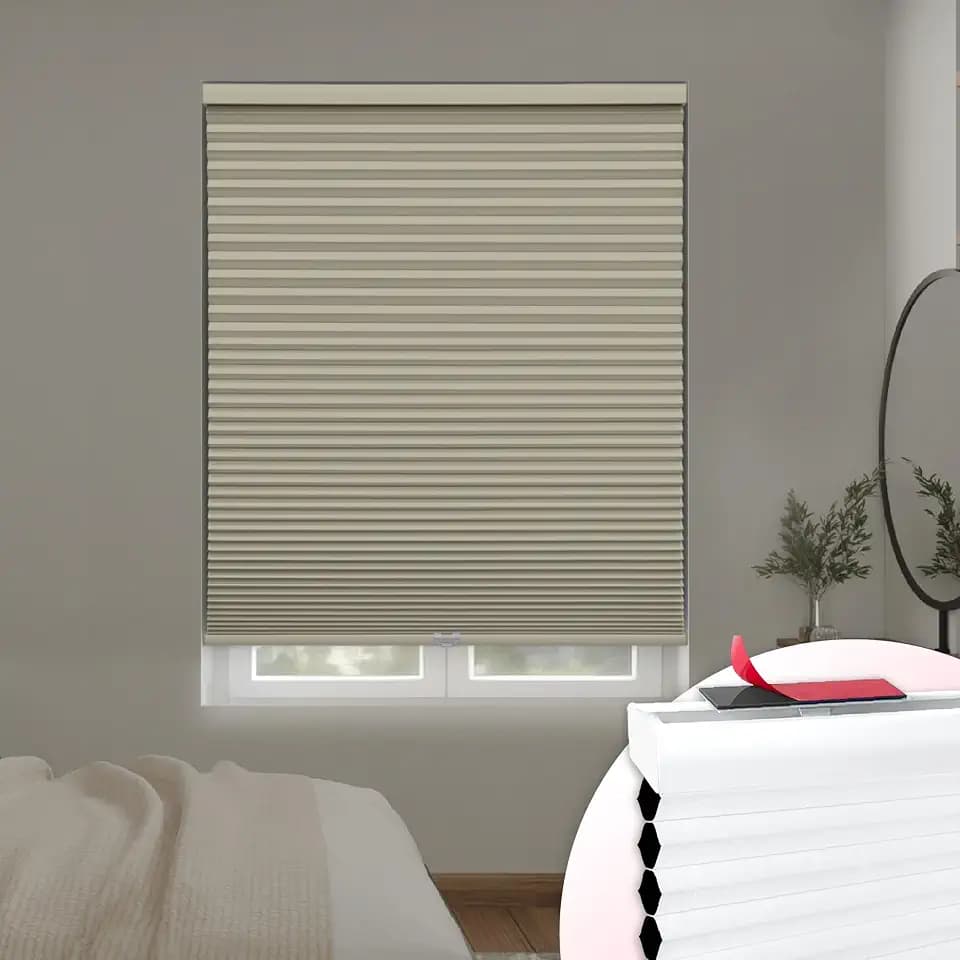 DEZ FURNISHINGS EZ Stick No Drill No Tools Cordless 1.5" Blackout Cellular Shade, 26" W x 48" H, Ivory