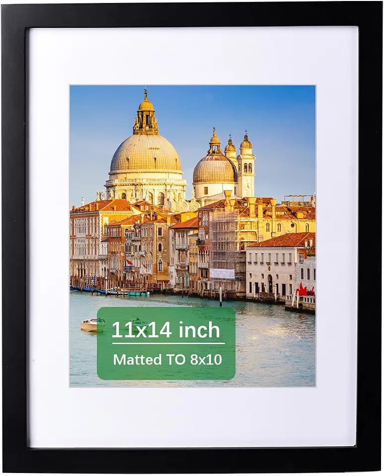 wyooxoo 11x14 Picture Frame Made of Solid Wood Black Photo Frames Display Pictures 8x10 with Mat or 11x14 Without Mat Colorful Frame For Tabletop Display or Wall